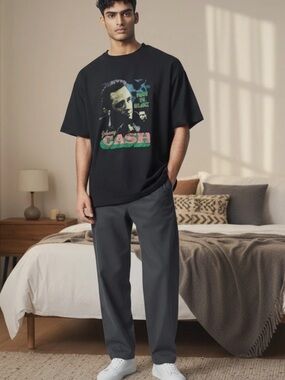 Johnny Cash Man in Black Graphic T-Shirt Black
